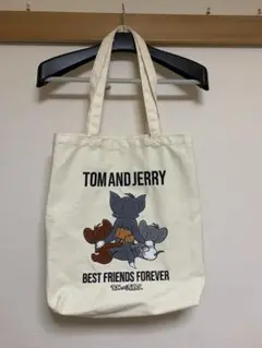 トムとジェリー 刺繍トートバッグ約40×33×14 新品未使用　ベージュ　まち有