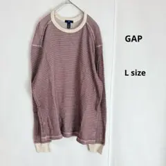 GAP ギャップ　クルーネックカットソー　L バーガンディ　ボーダー柄　長袖