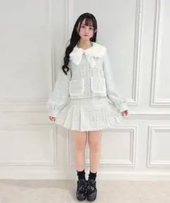 Honey Cinnamon ツイードプリーツスカート サックス