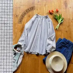 スタディオクリップ＊大きいサイズ フリル衿 クロスチェック柄 長袖ブラウス