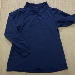 ネイビーフリルハイネック長袖シャツ