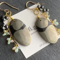 14kgf アパッチパイライト×ヘマタイト×エチオピアンオパール　ピアス　天然石