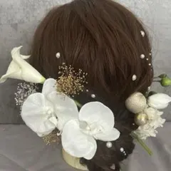 カラーと白胡蝶蘭髪飾り♡成人式卒業式パール和装結婚式袴振袖ヘッドドレス前撮り浴衣のサムネイル