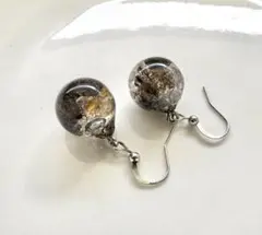 天然石 ブラックルチル×ガーデンクォーツ ミックス 丸型 ピアス