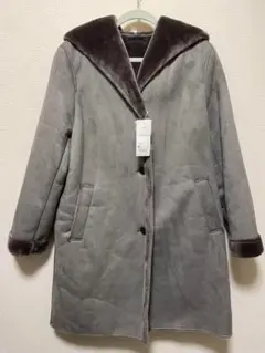 新品　ユニクロ　レディース　グレー　ムートンタッチ　フーデットコート　XL
