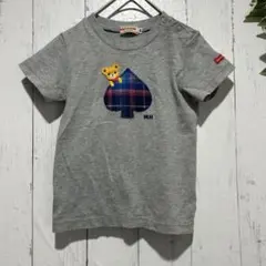 【ミキハウス】 ベビーTシャツ 80センチ　グレー クマ 刺繍 チェック 日本製