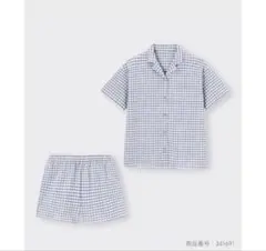 GU パジャマ コットン ギンガムチェック 半袖 夏用 ショートパンツ ブルー