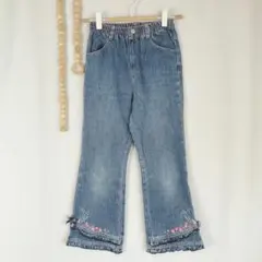 ヒロタ 長ズボン 刺繍 蝶々 花 リボン y2k 130 Gパン .2002