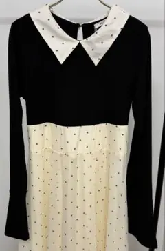 mily bilet 切り替え配色フレア袖ドッキングワンピース L