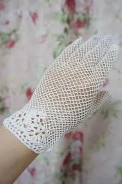 白　コットンレース編みお嬢様の手袋　小花…(73)