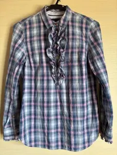 TOMMY HILFIGER チェック柄フリルブラウス XS