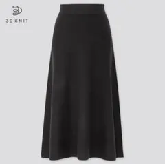 UNIQLO 3Dコットンフレアミディスカート L ブラック