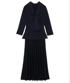 セルフォード　ボウタイシフォンニットワンピース ネイビー36