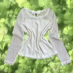 LIZLISA 姫カジ 平成 ホワイト 長袖 レース リボン シースルーブラウスのサムネイル
