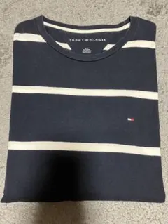 ワンシーズン着用TOMMYHILFIGERネイビー白ボーダーTシャツL