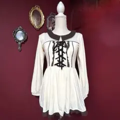 リズリサ　LIZLISA 茶　白　生成　長袖　ワンピース　【訳ありお得品】