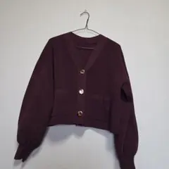 LOWRYS FARM デコボタンショートカーディガン バルーンスリーブ　ワイン