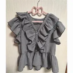 フリルブラウス チェック