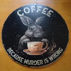メタルサイン　ウサギ　コーヒー　看板　ブリキ看板風