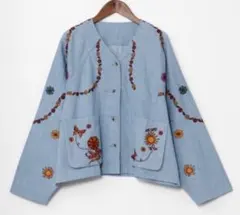 刺繍入りライトブルー長袖シャツジャケット ピピナシャツ チャイハネのサムネイル