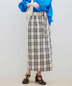 ViS 共ベルト付きチェック柄ラップタイトスカート
