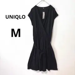新品 UNIQLO M ブラック ドレープ カシュクール ワンピース 半袖