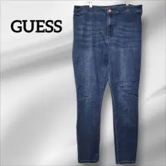 ゲス 無地 デニム スキニーパンツ 裾スリム34青 綿ポリウレタン美脚３L～４Lのサムネイル