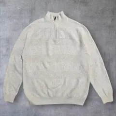 CHAPS ハーフジップ コットン ニット XL オフホワイト ボーダー