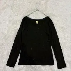 ギャルリー ラメ入り長袖カットソー Uネック 黒色 首周りゆったり Z9131