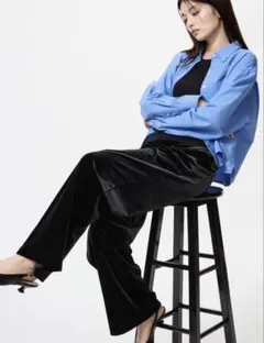 新品　UNIQLO ソフトベロアイージーパンツ　ブラック　L