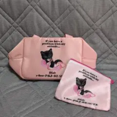 ポールアンドジョー　ノベルティポーチ　2点セット　コスメポーチ　黒猫　ピンク