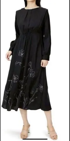 Lily Brown リリーブラウン ブラック 長袖ロングフレアワンピース