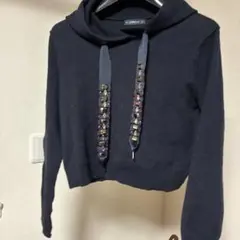 ZARA KNIT　ザラ　ビーズ付き　パーカー　トップス　Mサイズ　黒