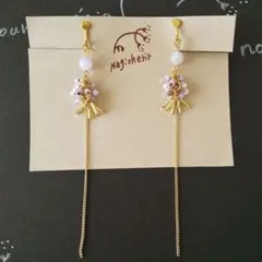 No83 アメジストとビーズのイヤリング パープル×ゴールド