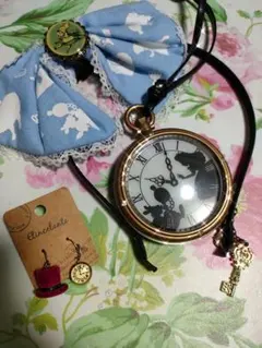 不思議の国のアリス ピアス＆カチューシャ＆三月うさぎの時計セット