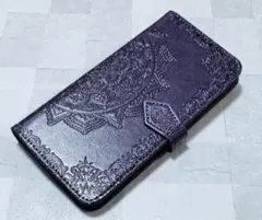 手帳型 iPhone7Plus/8Plus ケース 浮彫 曼荼羅 パープル