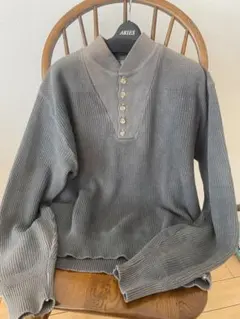 80s l.l.bean ヘンリーネック ニット ブルーグレー USA製