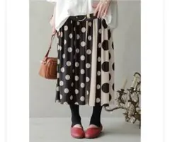 【新品】オシャレウォーカー n'OrLABEL ドット柄切り替えフレアスカートのサムネイル