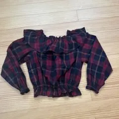 美品 WEGO オフショルダー赤と黒チェックブラウス Lサイズ