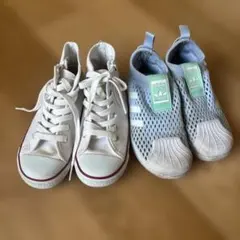 【18cm２足】　コンバース白・アディダス水色