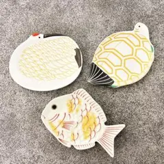 有田焼　幸楽窯　鶴亀鯛　小皿3点セット