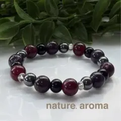 天然石ブレスレット　赤　黒　シルバー　パワーストーンブレスレット　No.213