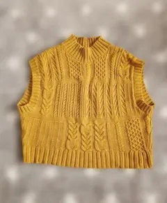 studioCLIP マスタード ケーブルニットベスト