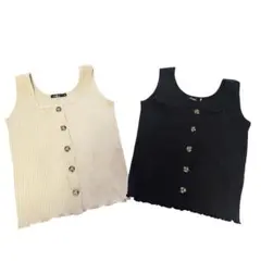 タンクトップ2色セット★アイボリー ブラック 大きめS リブy2k 白黒　春夏