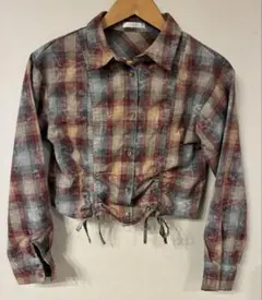 FUN チェック柄 クロップドシャツ 裾ドロスト フリーサイズ