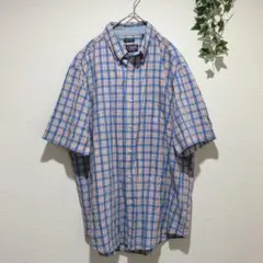【チャップス】チェックシャツ 半袖 L/Gサイズ メンズ ブルー系 カジュアル