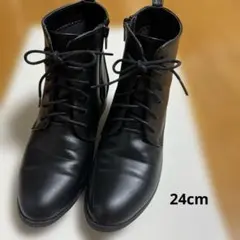 卒業式　袴　黒レースアップブーツ 低ヒール　24cm