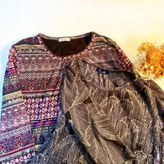 レトロ ビンテージ 幾何学模様 長袖トップス マルチカラー2枚セット レア M