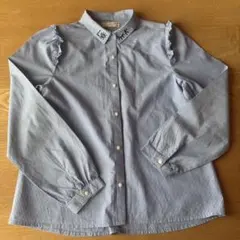 ZARA GIRL'S 刺繍入り肩フリルストライプシャツ 152cm