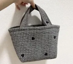 美品　ヌビバッグ 保冷ランチバッグ 巾着型 ダークグレー×黒ハート ハンドメイド